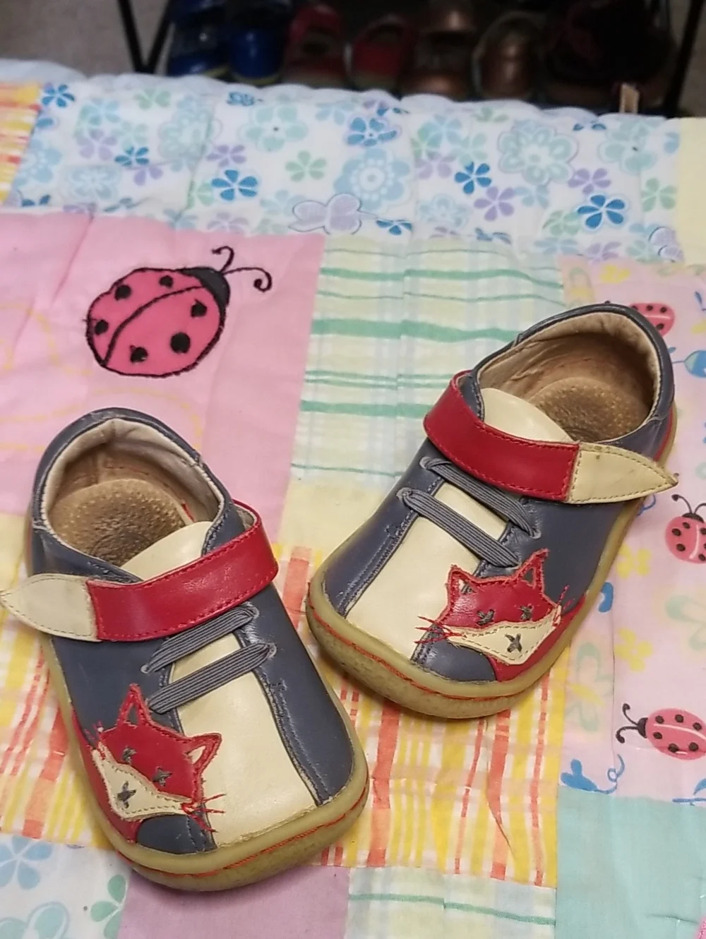 Livie & Luca Toddler Leather Shoes in Blue/Gray, Cream & Red Size 5 Foxes